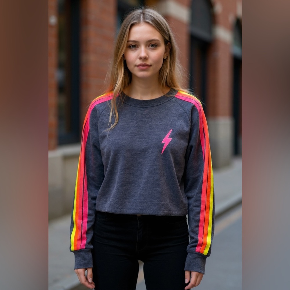 Aviator kids sweatshirt. Dark blue with neon stripes.  Great condition.